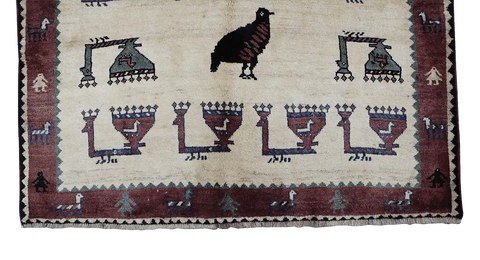 205 x 155 cm Gabbeh Tribal Wool Rug Hand-Knotted Beige Red Colour - Rugoutlet
