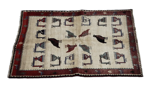 205 x 155 cm Gabbeh Tribal Wool Rug Hand-Knotted Beige Red Colour - Rugoutlet