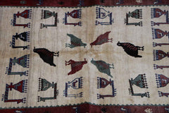 205 x 155 cm Gabbeh Tribal Wool Rug Hand-Knotted Beige Red Colour - Rugoutlet