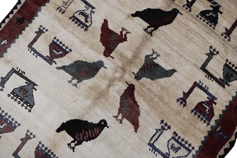 205 x 155 cm Gabbeh Tribal Wool Rug Hand-Knotted Beige Red Colour - Rugoutlet