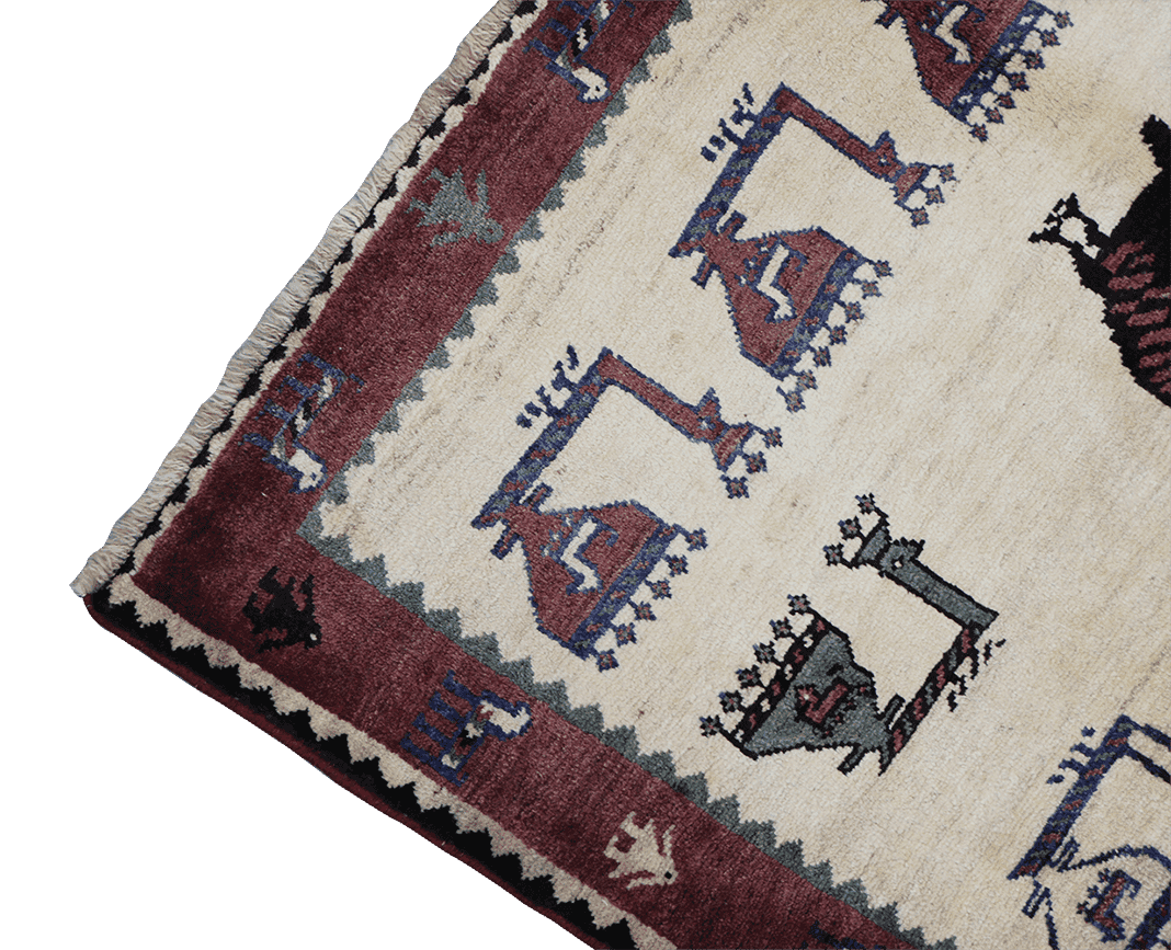 205 x 155 cm Gabbeh Tribal Wool Rug Hand-Knotted Beige Red Colour - Rugoutlet