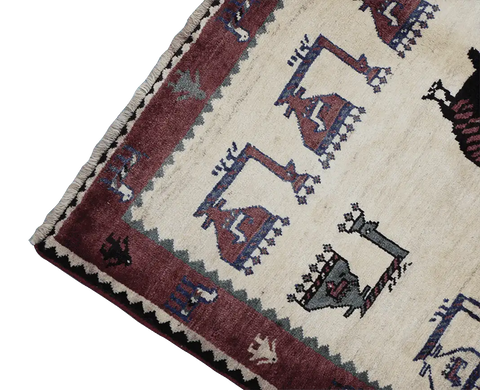 205 x 155 cm Gabbeh Tribal Wool Rug Hand-Knotted Beige Red Colour - Rugoutlet