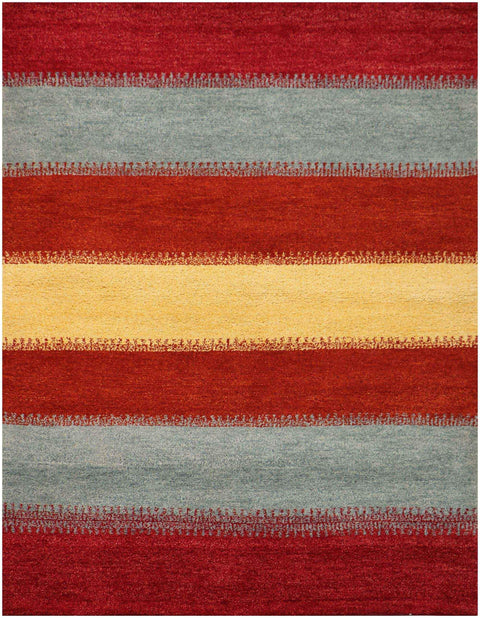 184x125 cm Gabbeh Tribal Wool Rugs Hand-Knotted Red Grey Colour - Rugoutlet