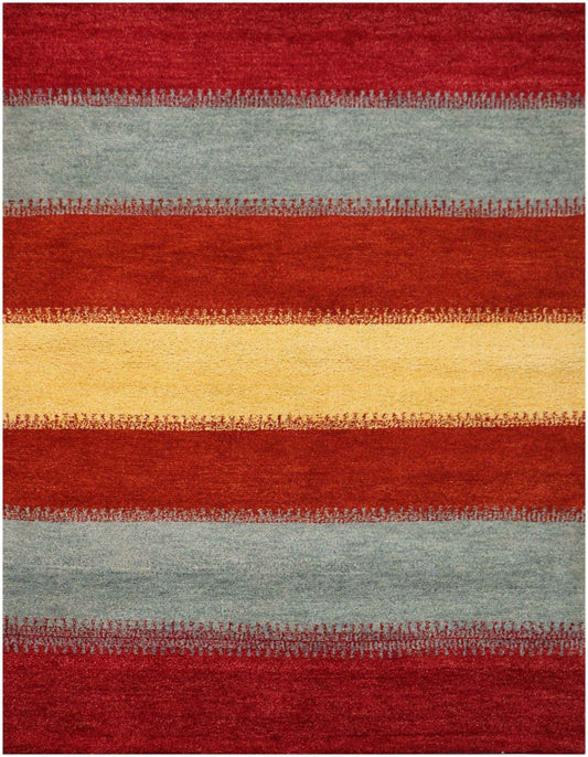 184x125 cm Gabbeh Tribal Wool Rugs Hand-Knotted Red Grey Colour - Rugoutlet