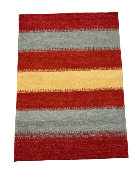 184x125 cm Gabbeh Tribal Wool Rugs Hand-Knotted Red Grey Colour - Rugoutlet