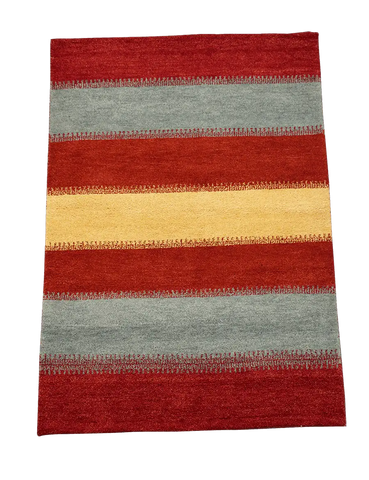 184x125 cm Gabbeh Tribal Wool Rugs Hand-Knotted Red Grey Colour - Rugoutlet