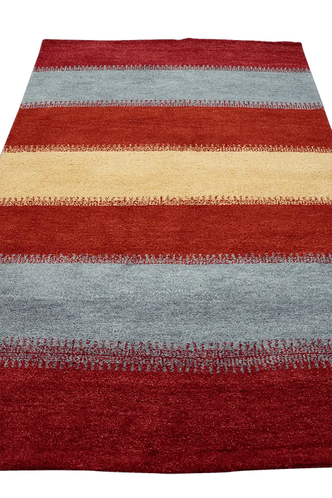 184x125 cm Gabbeh Tribal Wool Rugs Hand-Knotted Red Grey Colour - Rugoutlet