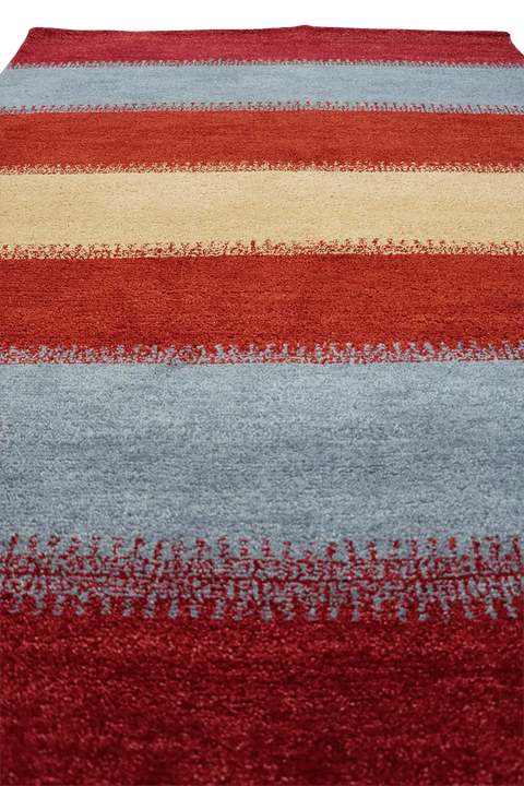 184x125 cm Gabbeh Tribal Wool Rugs Hand-Knotted Red Grey Colour - Rugoutlet