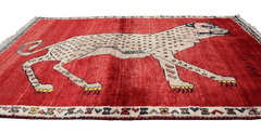 146 x 103 cm Persian Qashqai Tribal Wool Lion Rug Handmade Red - Rugoutlet