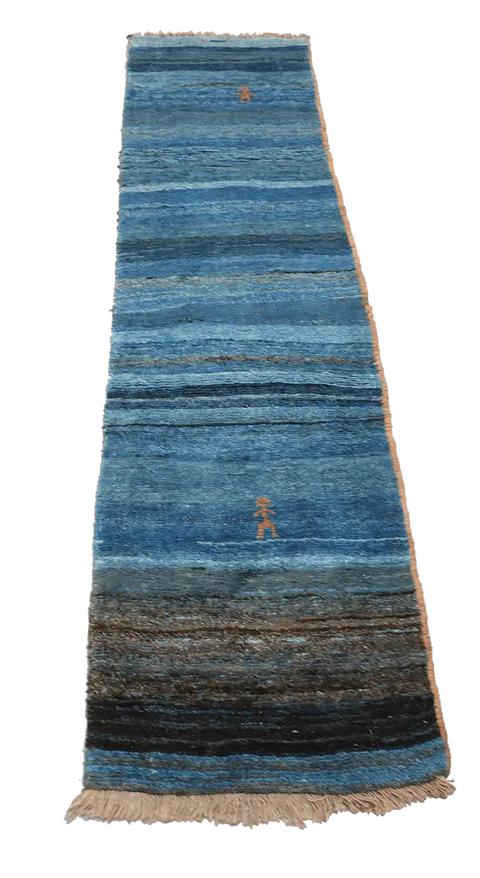 A vertical image of a Gabbeh Runner Tribal Wool Rug