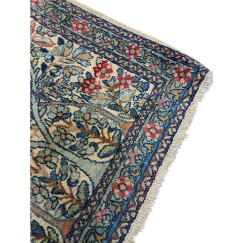 70 x 52 cm Persian Kerman Traditional Blue Small Rug - Rugmaster