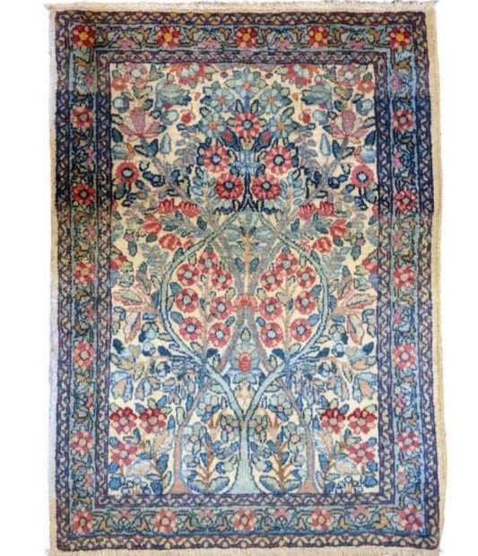 70 x 52 cm Persian Kerman Traditional Blue Small Rug - Rugmaster