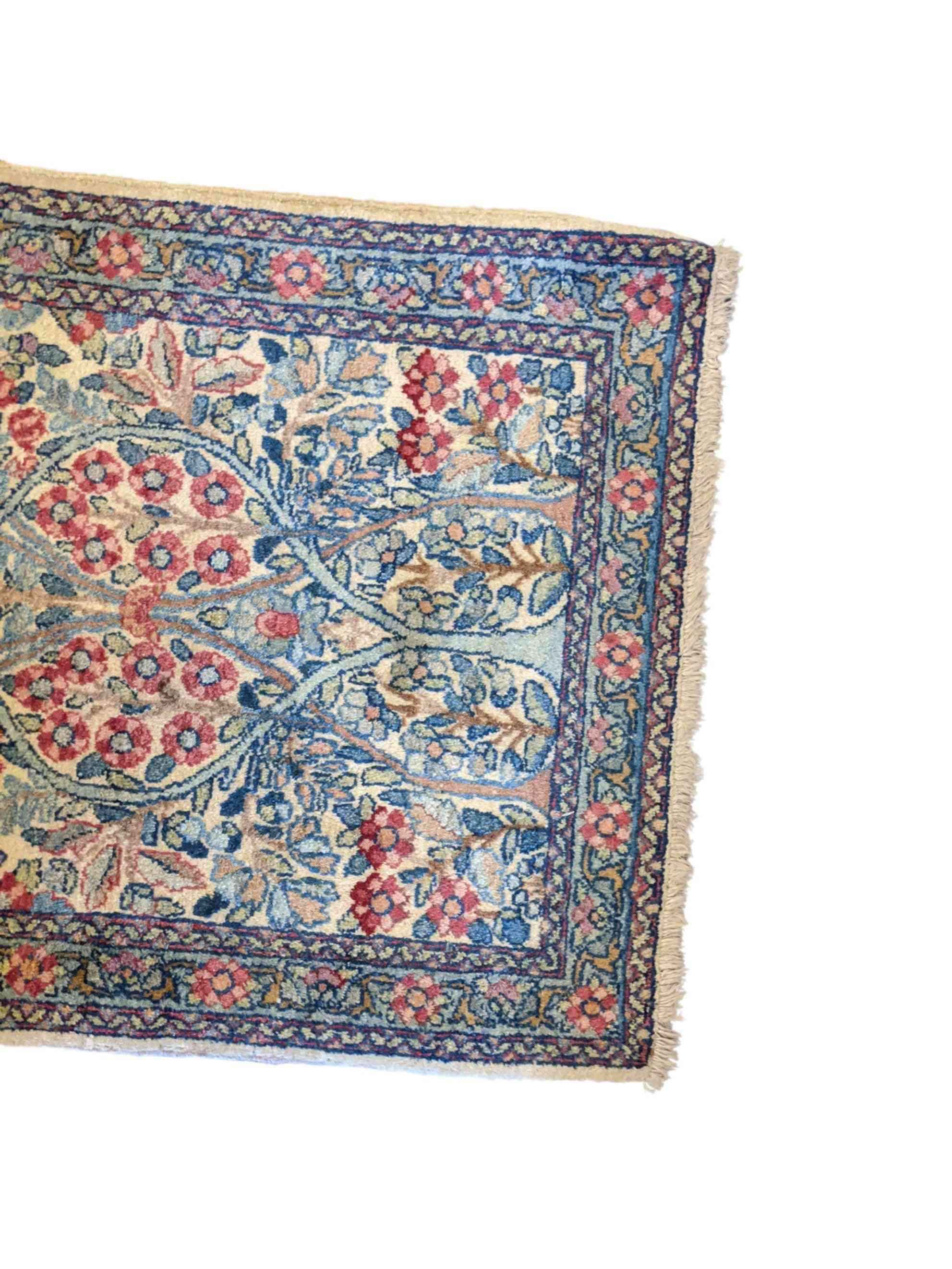 70 x 52 cm Persian Kerman Traditional Blue Small Rug - Rugmaster
