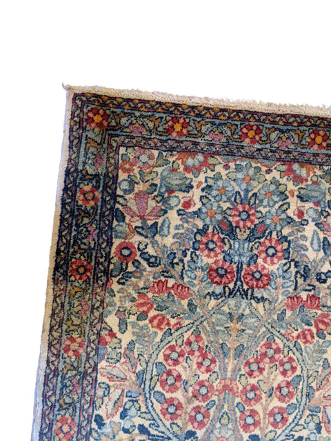 70 x 52 cm Persian Kerman Traditional Blue Small Rug - Rugmaster