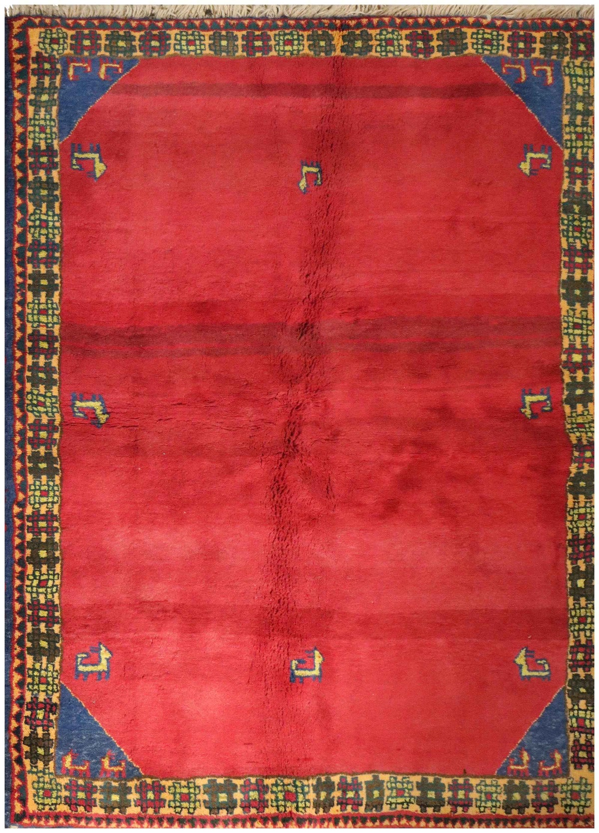 193 x 145 cm Persian Qashqai Tribal Wool Rug Hand-Knotted Red Colour - Rugoutlet