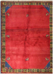 193 x 145 cm Persian Qashqai Tribal Wool Rug Hand-Knotted Red Colour - Rugoutlet