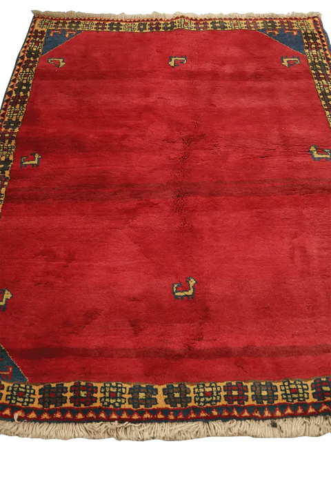 193 x 145 cm Persian Qashqai Tribal Wool Rug Hand-Knotted Red Colour - Rugoutlet