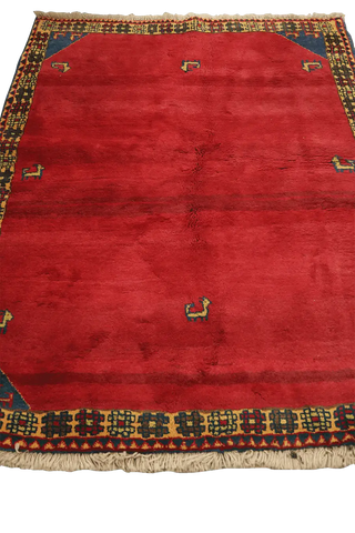 193 x 145 cm Persian Qashqai Tribal Wool Rug Hand-Knotted Red Colour - Rugoutlet