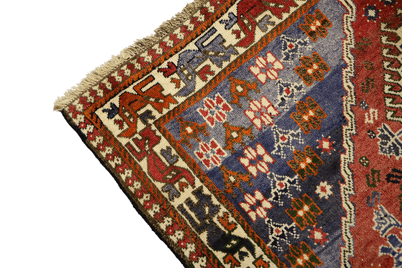 193 x 145 cm Persian Qashqai Tribal Wool Rug Hand Knotted Red Blue Colour - Rugoutlet