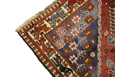 193 x 145 cm Persian Qashqai Tribal Wool Rug Hand Knotted Red Blue Colour - Rugoutlet