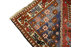 193 x 145 cm Persian Qashqai Tribal Wool Rug Hand Knotted Red Blue Colour - Rugoutlet