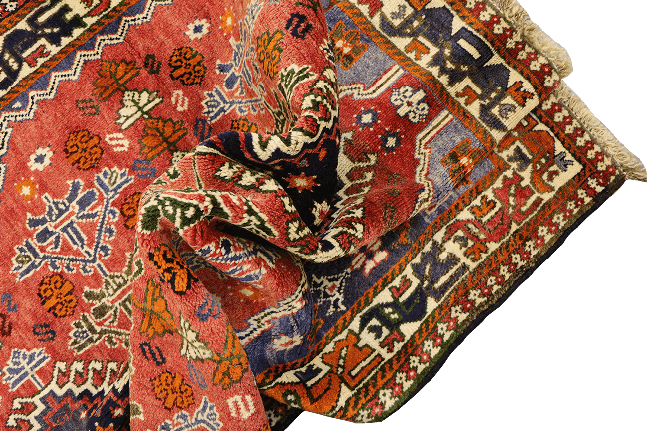 193 x 145 cm Persian Qashqai Tribal Wool Rug Hand Knotted Red Blue Colour - Rugoutlet