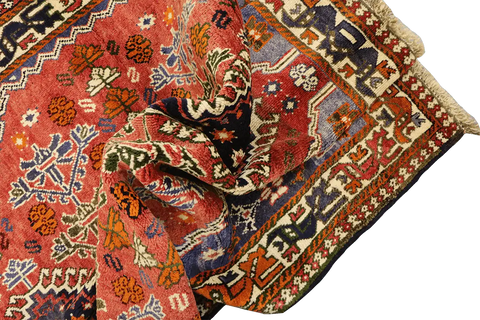 193 x 145 cm Persian Qashqai Tribal Wool Rug Hand Knotted Red Blue Colour - Rugoutlet