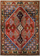 193 x 145 cm Persian Qashqai Tribal Wool Rug Hand Knotted Red Blue Colour - Rugoutlet