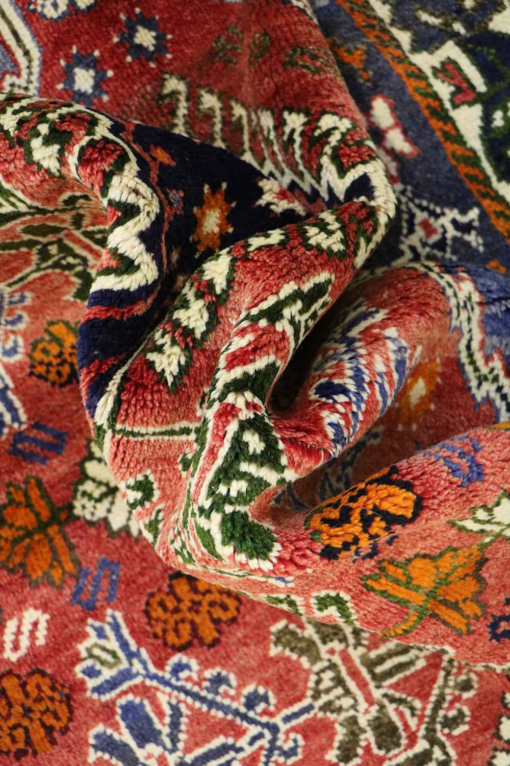 193 x 145 cm Persian Qashqai Tribal Wool Rug Hand Knotted Red Blue Colour - Rugoutlet