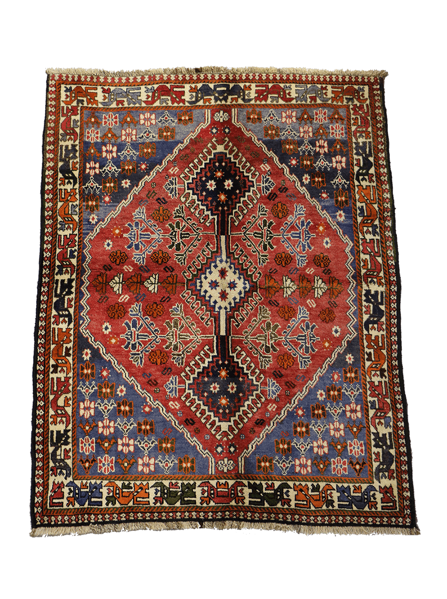 193 x 145 cm Persian Qashqai Tribal Wool Rug Hand Knotted Red Blue Colour - Rugoutlet