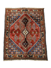 193 x 145 cm Persian Qashqai Tribal Wool Rug Hand Knotted Red Blue Colour - Rugoutlet