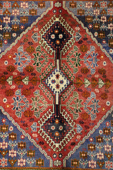 193 x 145 cm Persian Qashqai Tribal Wool Rug Hand Knotted Red Blue Colour - Rugoutlet