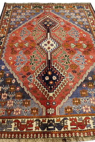 193 x 145 cm Persian Qashqai Tribal Wool Rug Hand Knotted Red Blue Colour - Rugoutlet