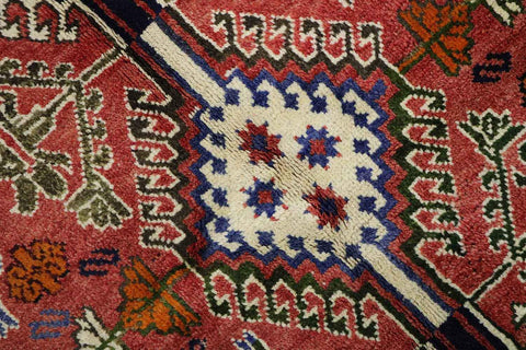 193 x 145 cm Persian Qashqai Tribal Wool Rug Hand Knotted Red Blue Colour - Rugoutlet