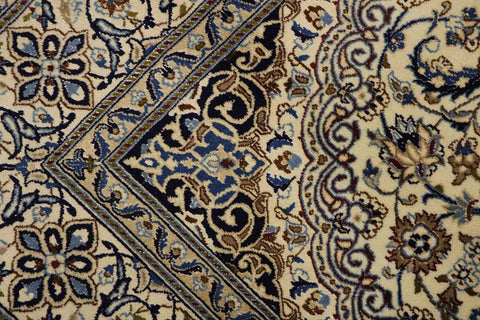 200x200 cm Persian Nain Silk and Wool Rug Blue and ivory - Rugoutlet