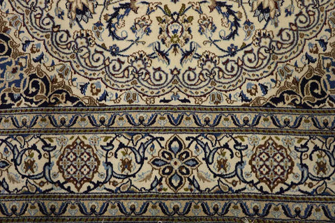 200x200 cm Persian Nain Silk and Wool Rug Blue and ivory - Rugoutlet