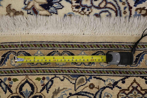 200x200 cm Persian Nain Silk and Wool Rug Blue and ivory - Rugoutlet