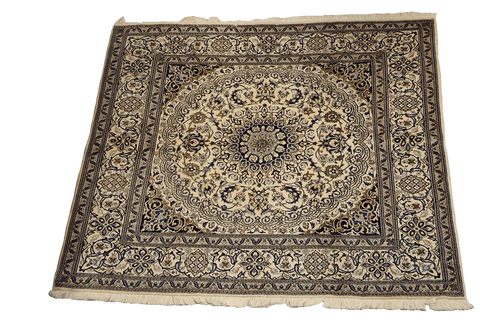 200x200 cm Persian Nain Silk and Wool Rug Blue and ivory - Rugoutlet