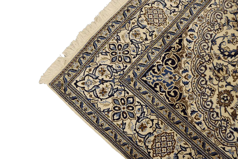 200x200 cm Persian Nain Silk and Wool Rug Blue and ivory - Rugoutlet