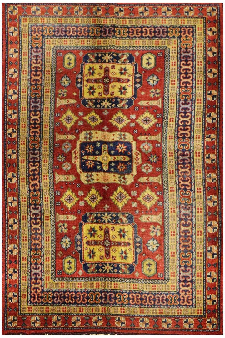 205 x 145 cm Indo Kazak Tribal Wool Rug Hand-Knotted Red Colour - Rugoutlet