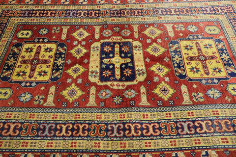 205 x 145 cm Indo Kazak Tribal Wool Rug Hand-Knotted Red Colour - Rugoutlet