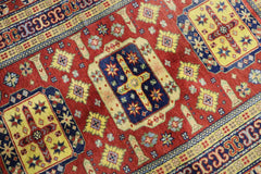 205 x 145 cm Indo Kazak Tribal Wool Rug Hand-Knotted Red Colour - Rugoutlet