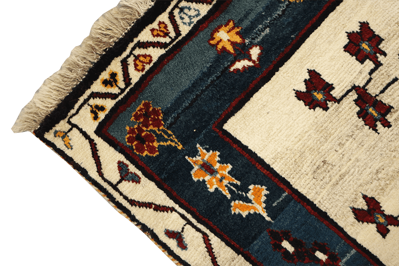 185 x 150 cm Persian Qashqai Tribal Wool Rug Hand-Knotted Beige Colour - Rugoutlet