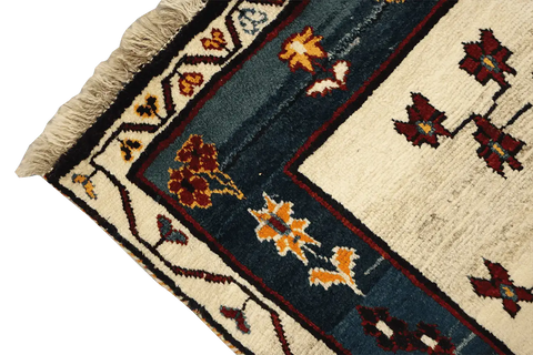185 x 150 cm Persian Qashqai Tribal Wool Rug Hand-Knotted Beige Colour - Rugoutlet