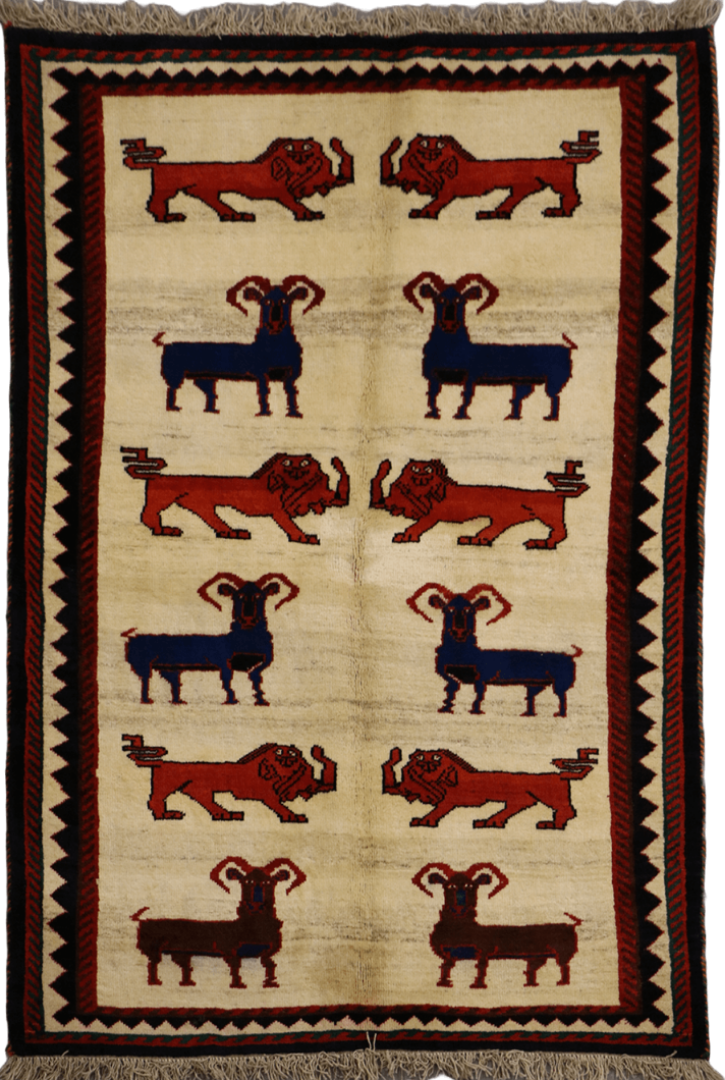 Persian Gabbeh Tribal Wool Rug 218 x 145 cm (7.15 x 4.76 ft)