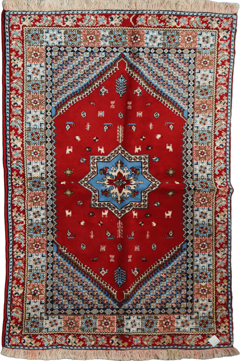 205 x 145 cm Moroccan Berber Tribal Wool Rug Hand-Knotted Red Colour - Rugoutlet