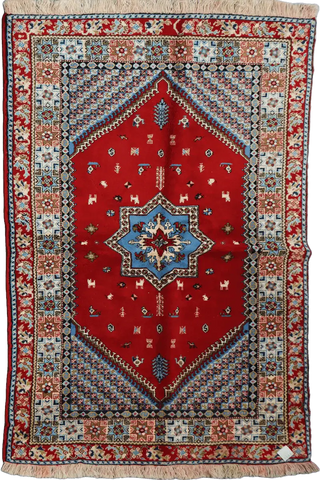 205 x 145 cm Moroccan Berber Tribal Wool Rug Hand-Knotted Red Colour - Rugoutlet