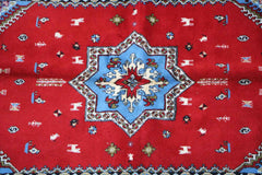 205 x 145 cm Moroccan Berber Tribal Wool Rug Hand-Knotted Red Colour - Rugoutlet