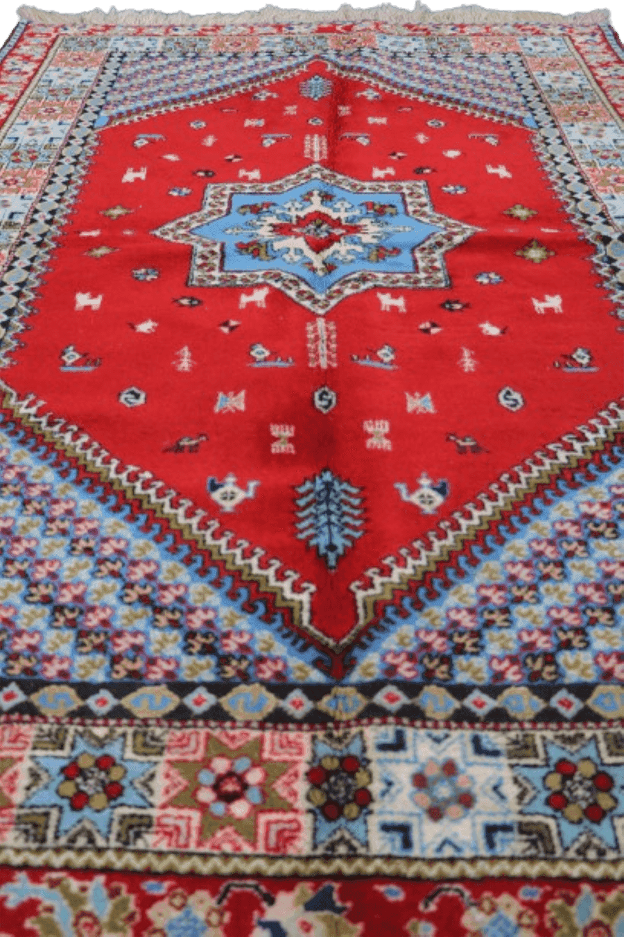 205 x 145 cm Moroccan Berber Tribal Wool Rug Hand-Knotted Red Colour - Rugoutlet