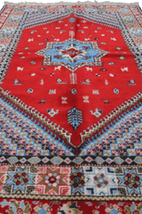 205 x 145 cm Moroccan Berber Tribal Wool Rug Hand-Knotted Red Colour - Rugoutlet